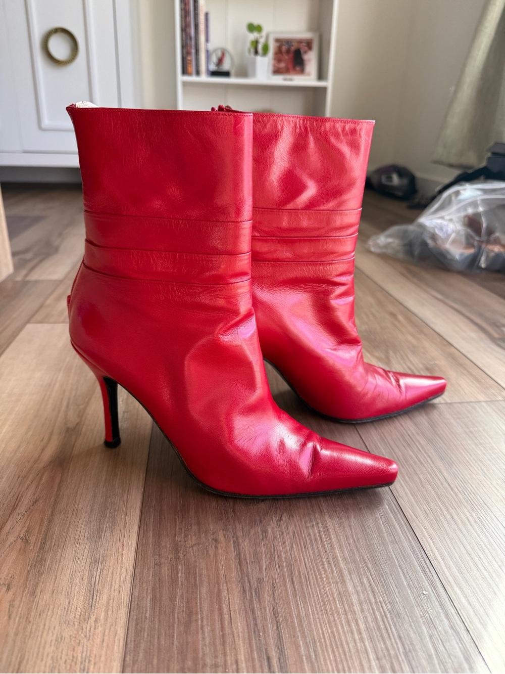 Stuart Weitzman Red Pointed-Toe Stiletto Ankle Boots